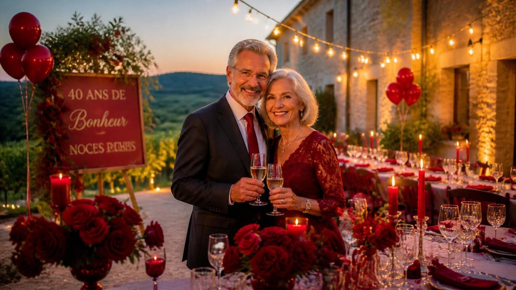 découvrez une célébration éclatante pour les noces de rubis, une occasion lumineuse marquant 40 années d'amour et de complicité.