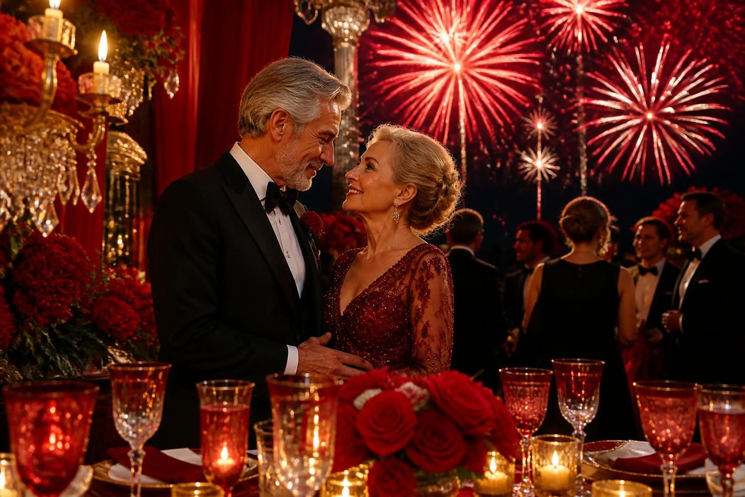 découvrez une célébration éclatante pour les noces de rubis, où la lumière sublime chaque moment d'amour et de bonheur partagé.