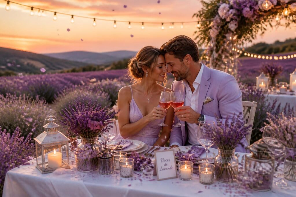 célébrez vos noces de lavande avec une ambiance parfumée et romantique, idéale pour un anniversaire mémorable rempli d'amour et de douceur.