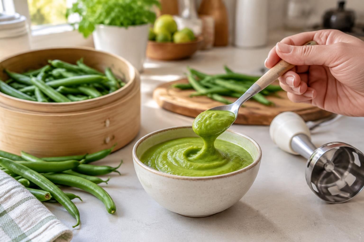 découvrez comment préparer facilement une purée de haricots verts pour bébé, avec des étapes simples pour obtenir une texture douce et adaptée.